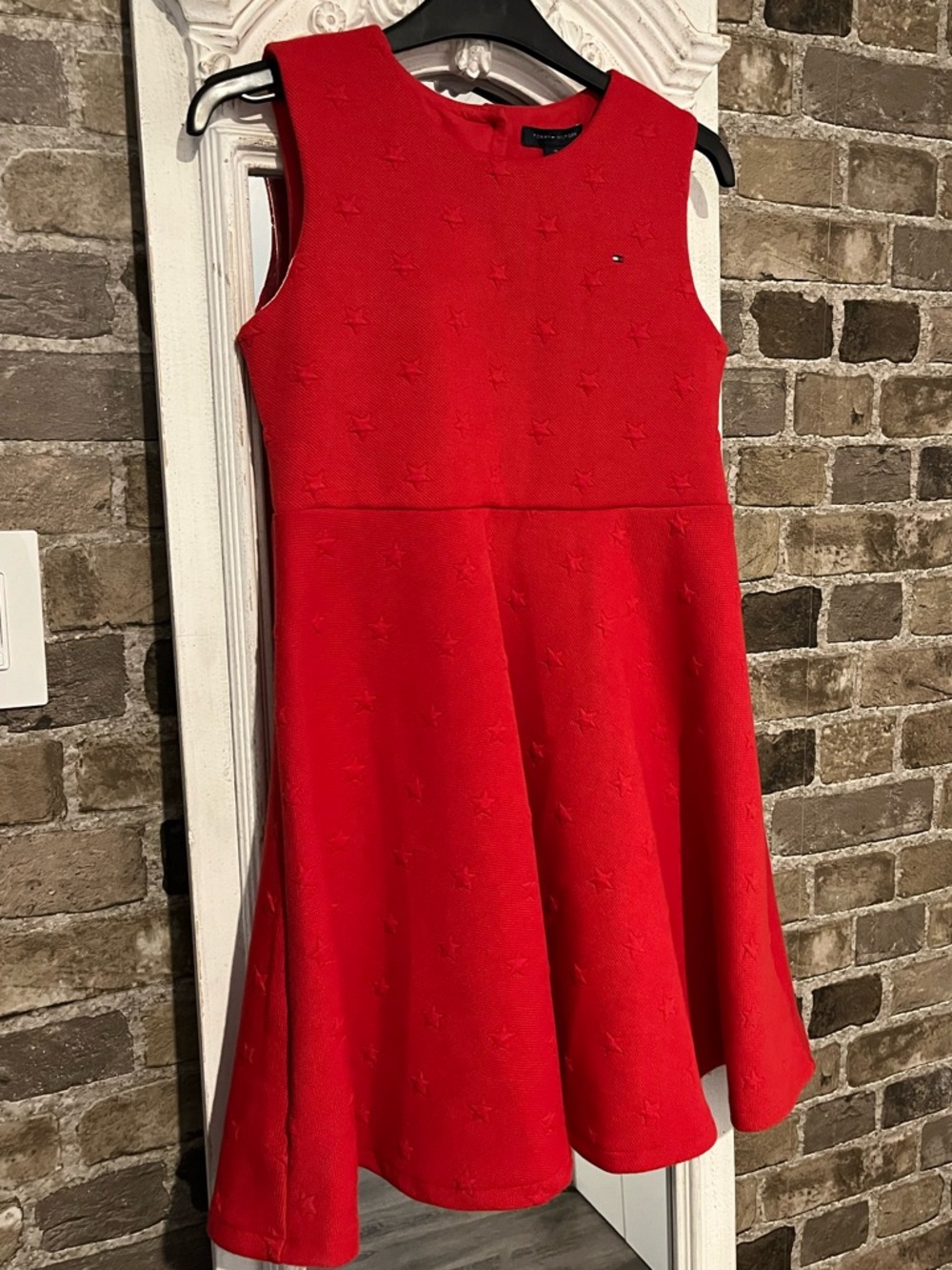 Girls Tommy Hilfiger Red Sleeveless Star-Textured Fit-and-Flare Dress